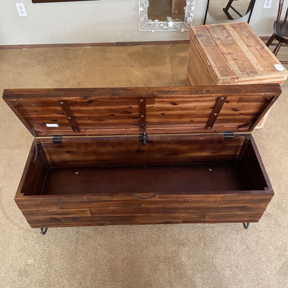 Rectangular Dark Wood Plank Chest with Lift Top