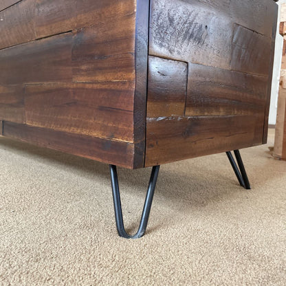 Rectangular Dark Wood Plank Chest with Lift Top