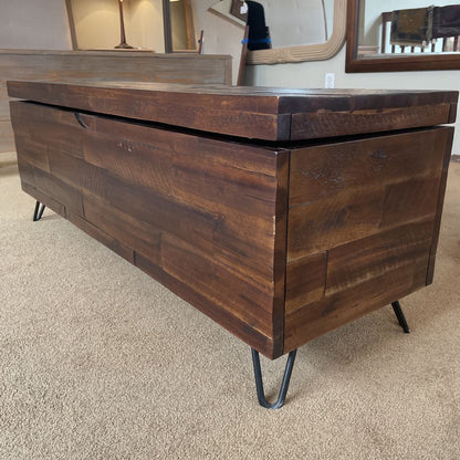 Rectangular Dark Wood Plank Chest with Lift Top