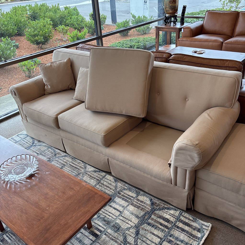 Traditional Style Cream 3 Seat Rolled Arm Sofa