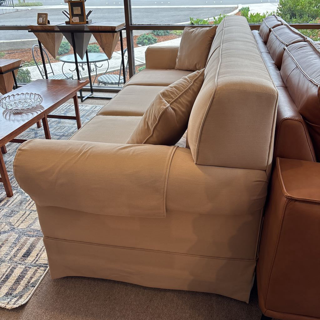 Traditional Style Cream 3 Seat Rolled Arm Sofa