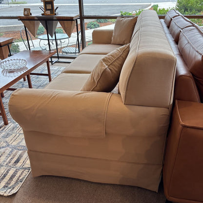 Traditional Style Cream 3 Seat Rolled Arm Sofa