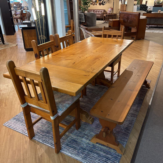 Amish Heritage Pine Expanding Dining Table w/ 2 Leafs, Dining Chair (SET OF 4), & Bench