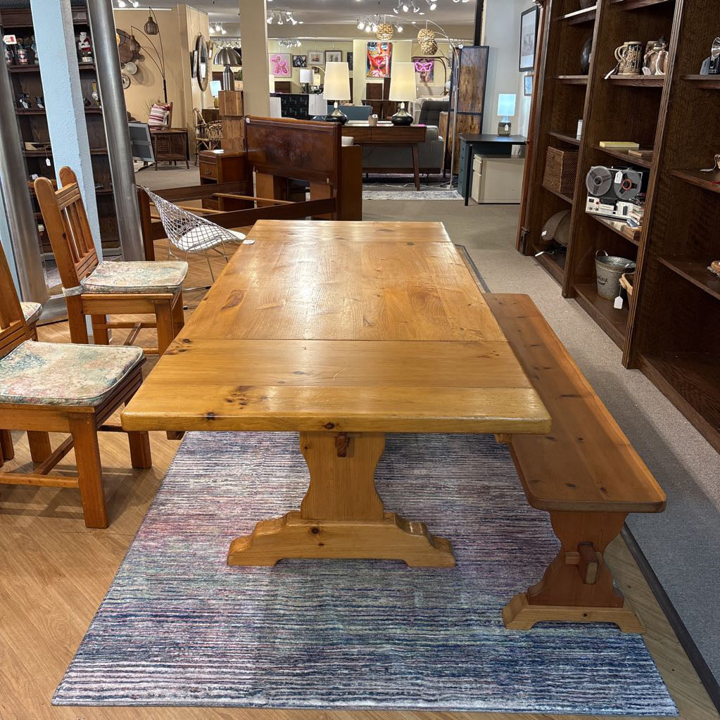 Amish Heritage Pine Expanding Dining Table w/ 2 Leafs, Dining Chair (SET OF 4), & Bench