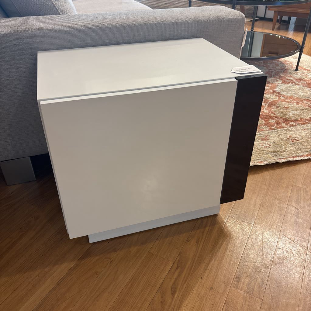 White w/ Black Stripe Modern Storage Side Table