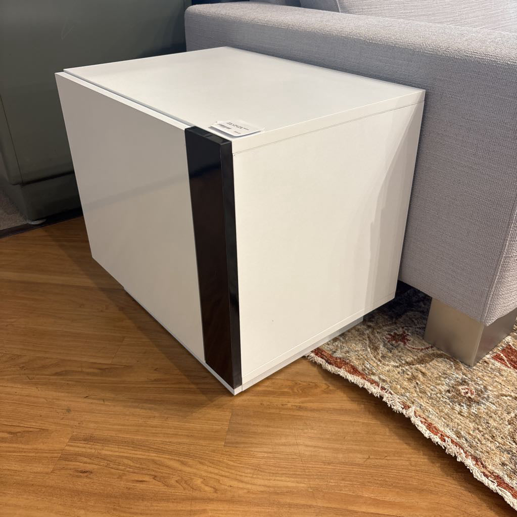 White w/ Black Stripe Modern Storage Side Table C SIDE TABLES