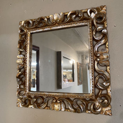 Square Mirror with Shiny Gold Floral Frame