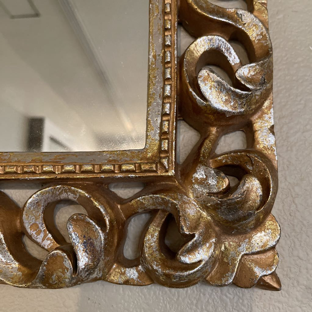 Square Mirror with Shiny Gold Floral Frame