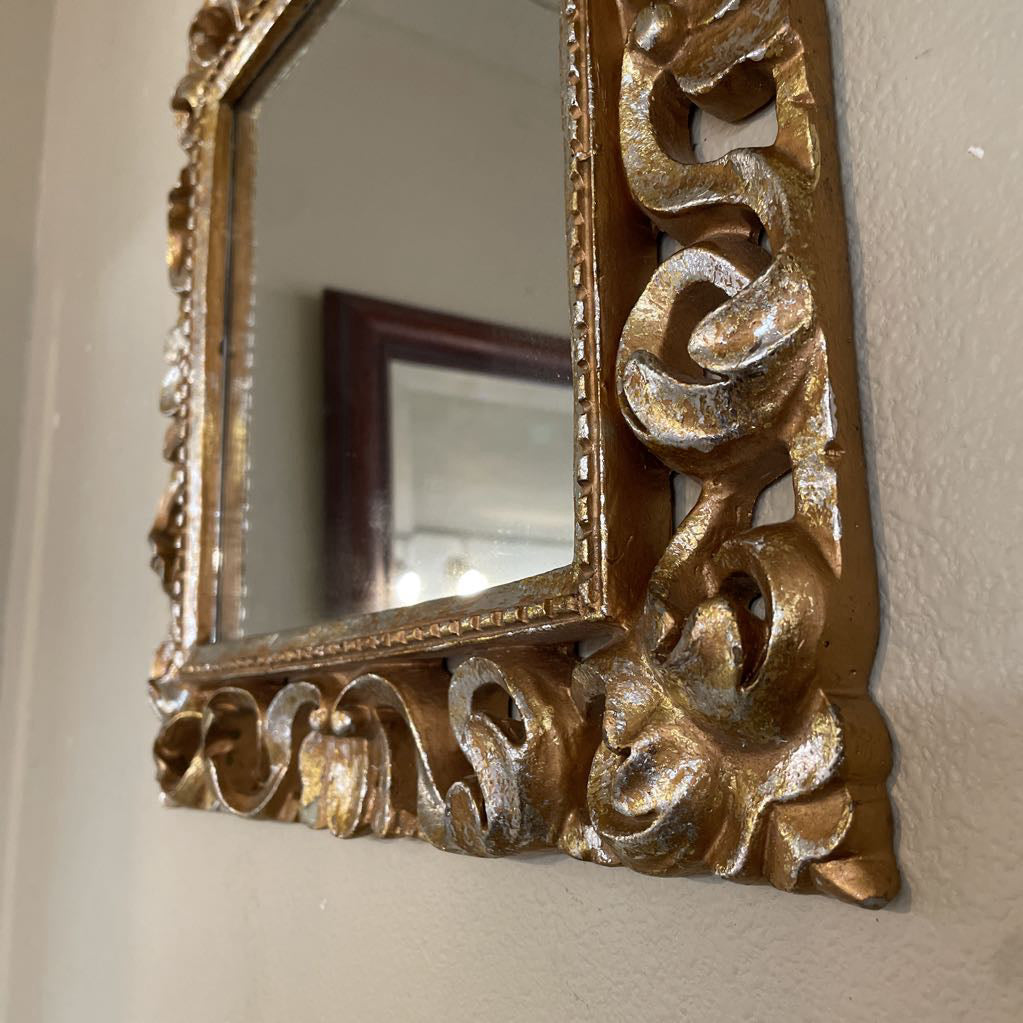 Square Mirror with Shiny Gold Floral Frame