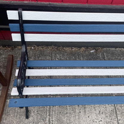 Petite Metal Bench w White & Blue Slats