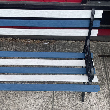 Petite Metal Bench w White & Blue Slats
