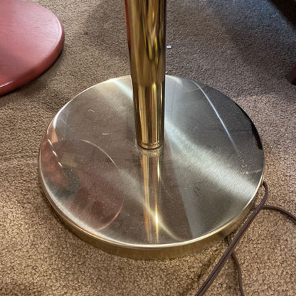 Brass Finish 80s Torch Floor Lamp w Flared White Shade