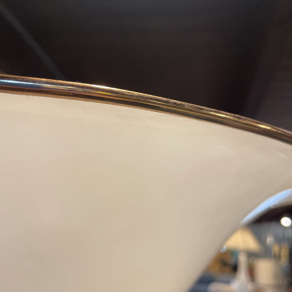 Brass Finish 80s Torch Floor Lamp w Flared White Shade