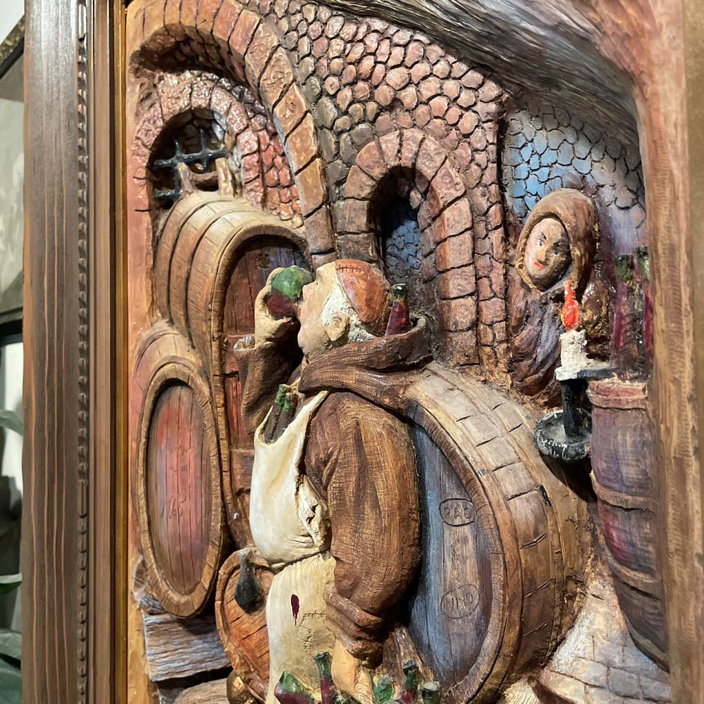 3D Relief Inebraited Monk Wood Art