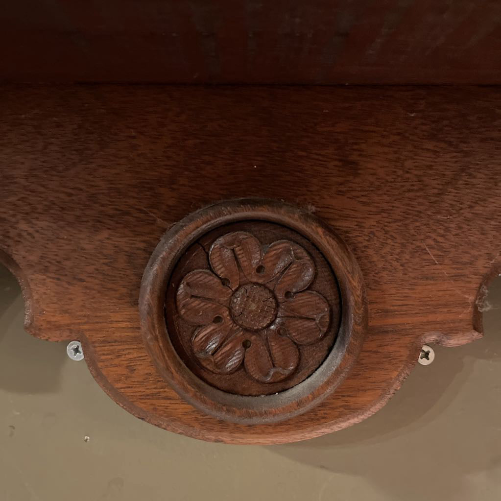 Vintage carved Wood Wall Mounted Shelf with Glass Door