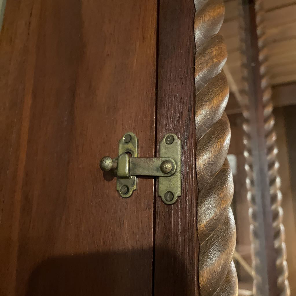 Vintage carved Wood Wall Mounted Shelf with Glass Door