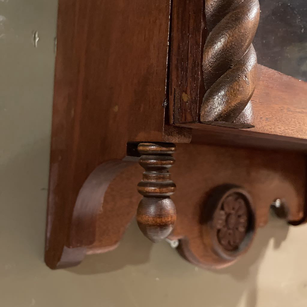 Vintage carved Wood Wall Mounted Shelf with Glass Door