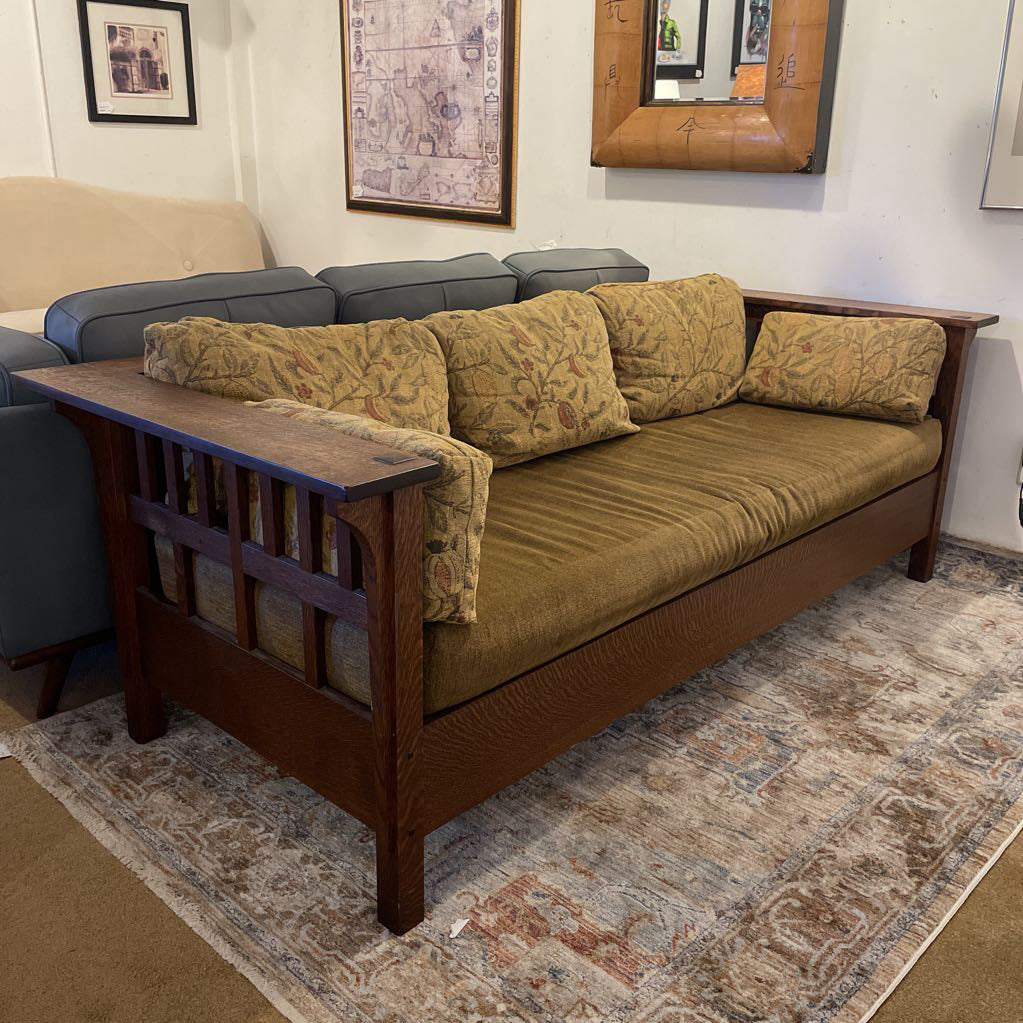 Mission Style Oak Sofa with Fruit Pillows
