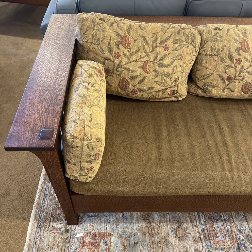Mission Style Oak Sofa with Fruit Pillows
