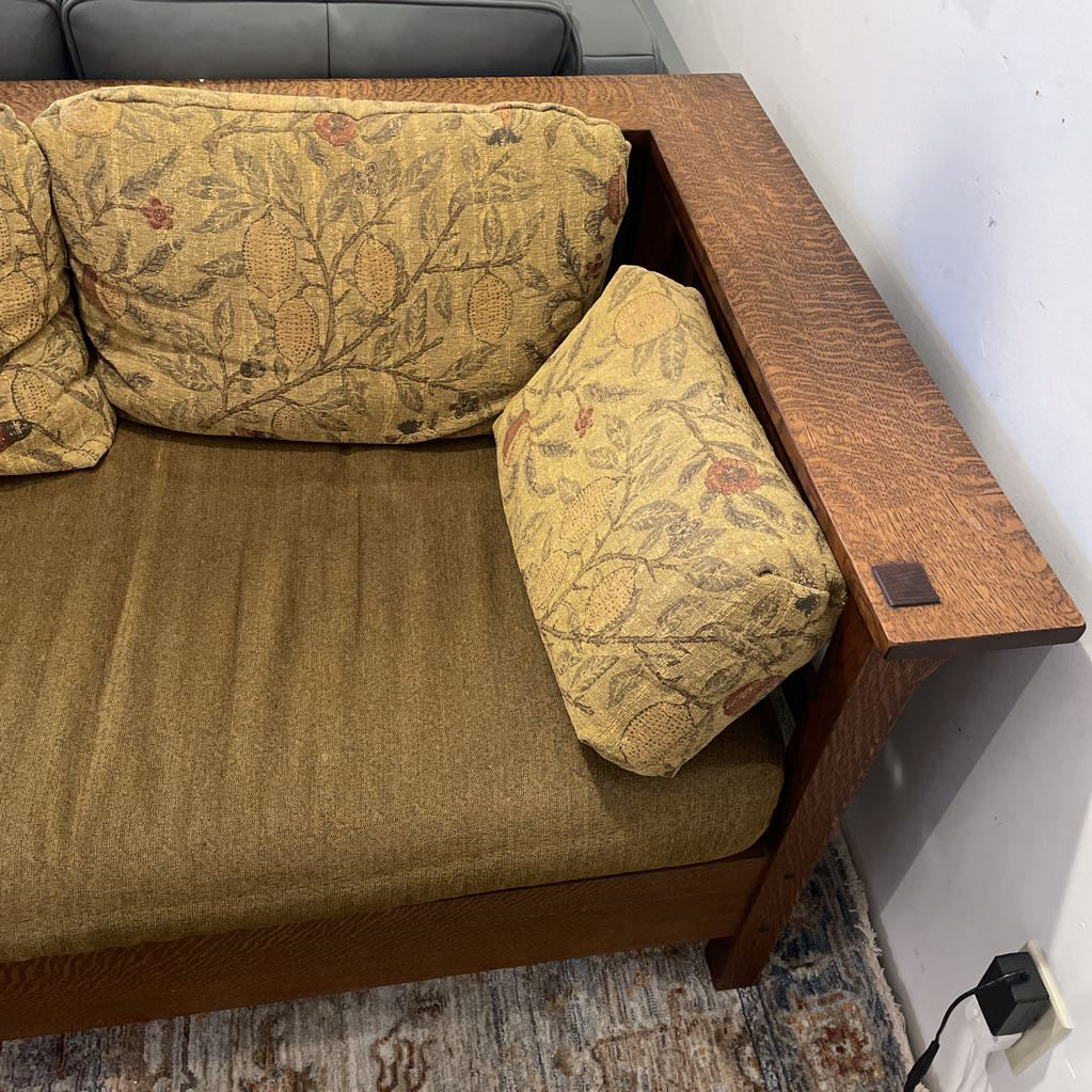 Mission Style Oak Sofa with Fruit Pillows