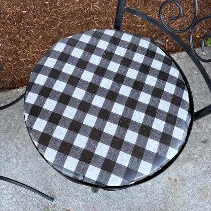 Glass Top Outdoor Dining Table w/ 2 Striped Chairs