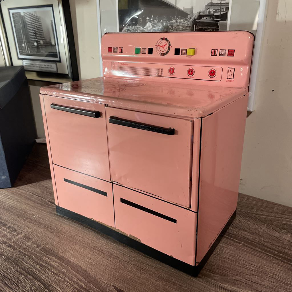 Vintage Pink Metal Play Stove