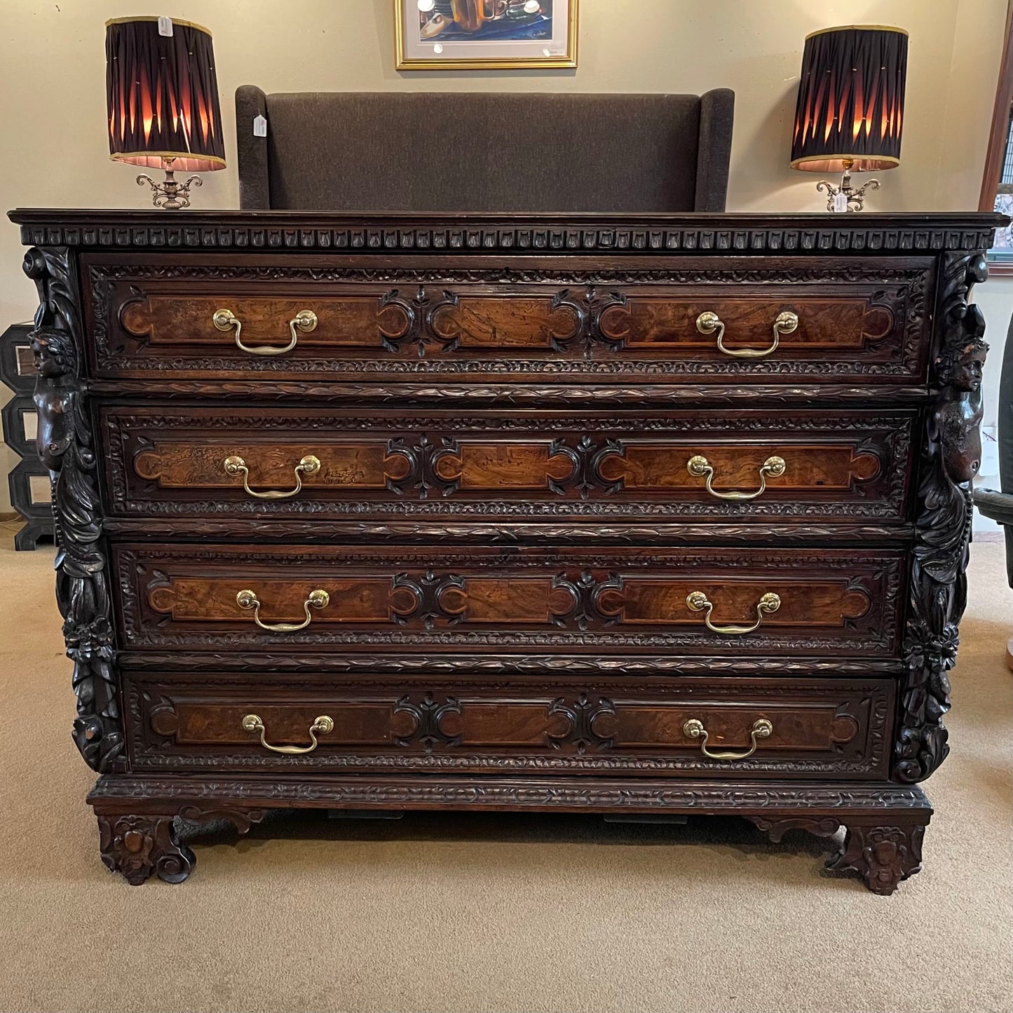 Ornate Victorian Cherub Carved 4 Drawer Dresser C LOWBOYS