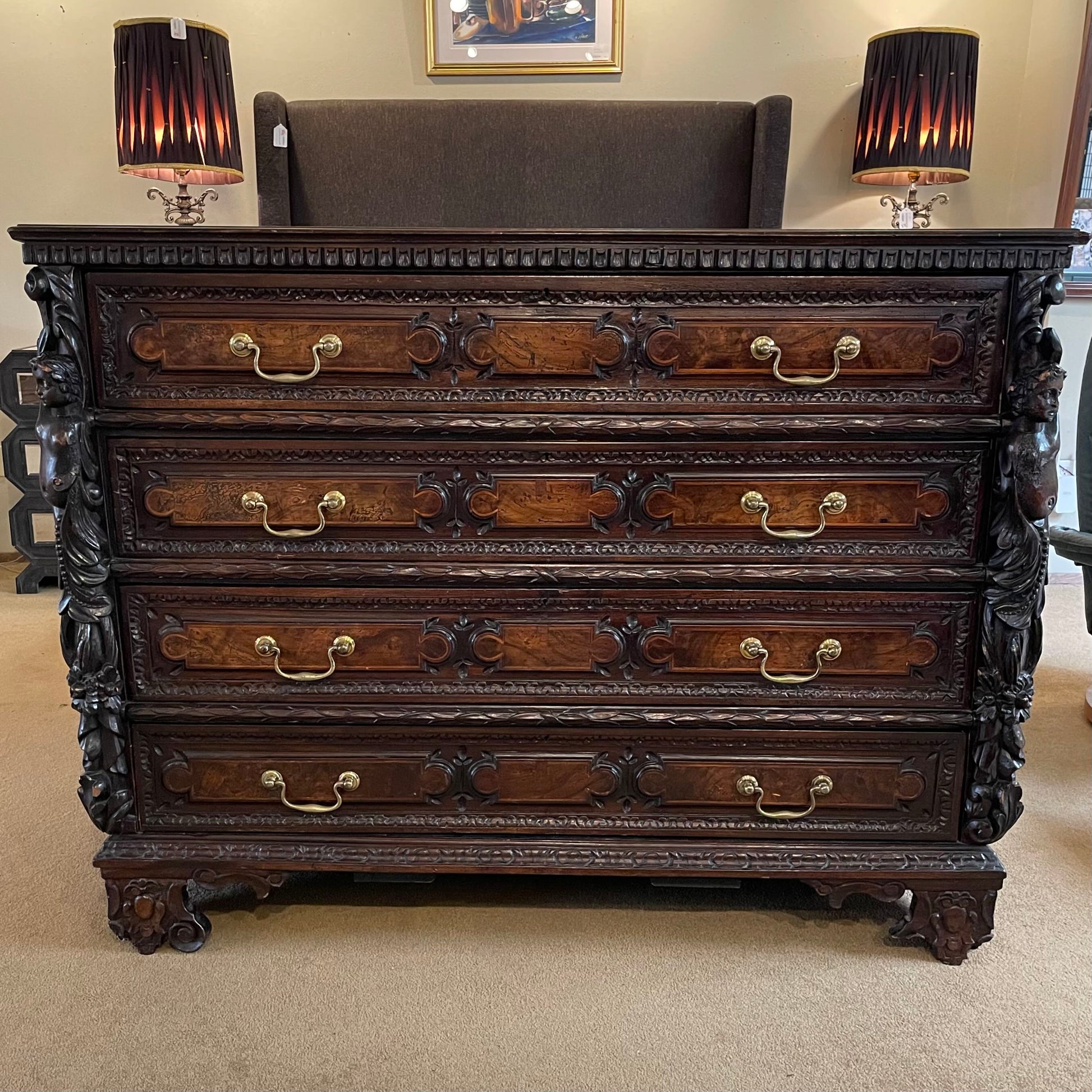 Ornate Victorian Cherub Carved 4 Drawer Dresser C LOWBOYS
