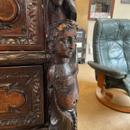 Ornate Victorian Cherub Carved 4 Drawer Dresser