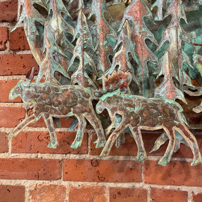 Oxidized Bronze Moose & Ship 3D Metal Light Up Wall Art