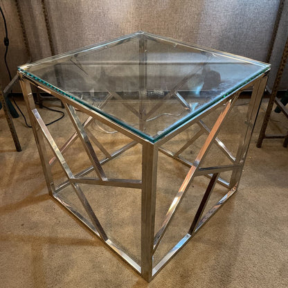 Chrome Geometric Base Glass Top End Table