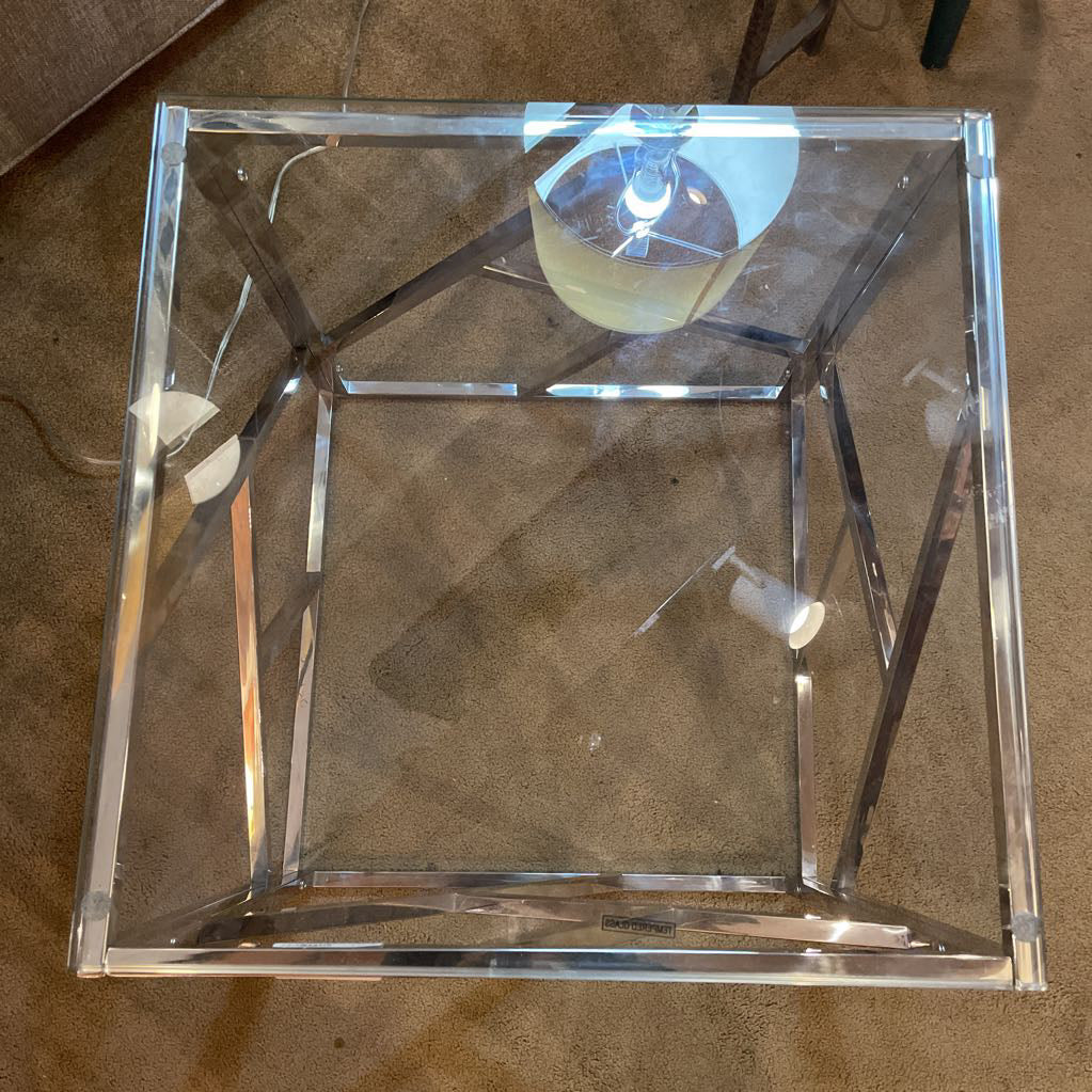 Chrome Geometric Base Glass Top End Table