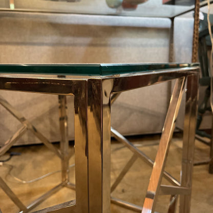 Chrome Geometric Base Glass Top End Table
