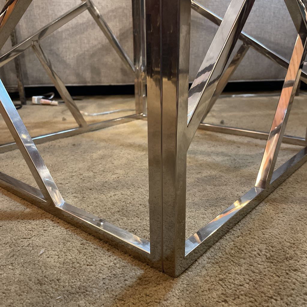 Chrome Geometric Base Glass Top End Table