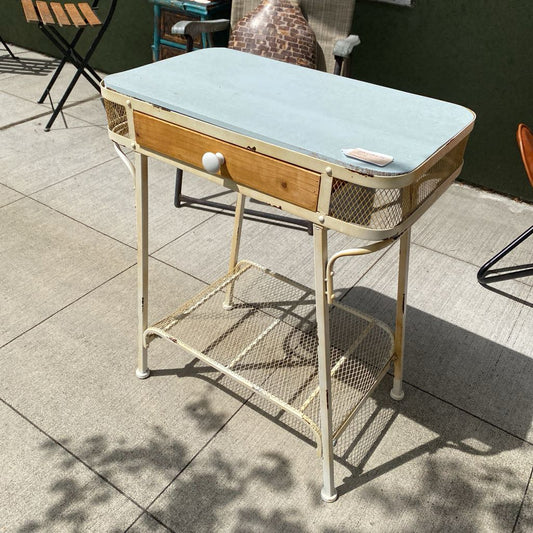 Vintage White Wire Plant Table w/Drawer C SIDE TABLES