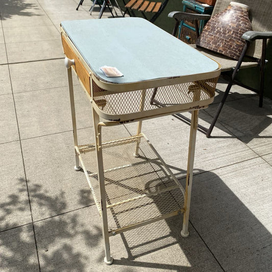 Vintage White Wire Plant Table w/Drawer C SIDE TABLES