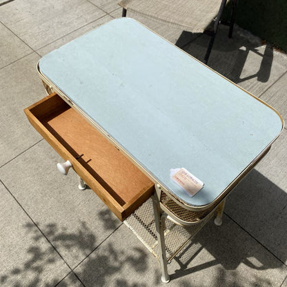 Vintage White Wire Plant Table w/Drawer