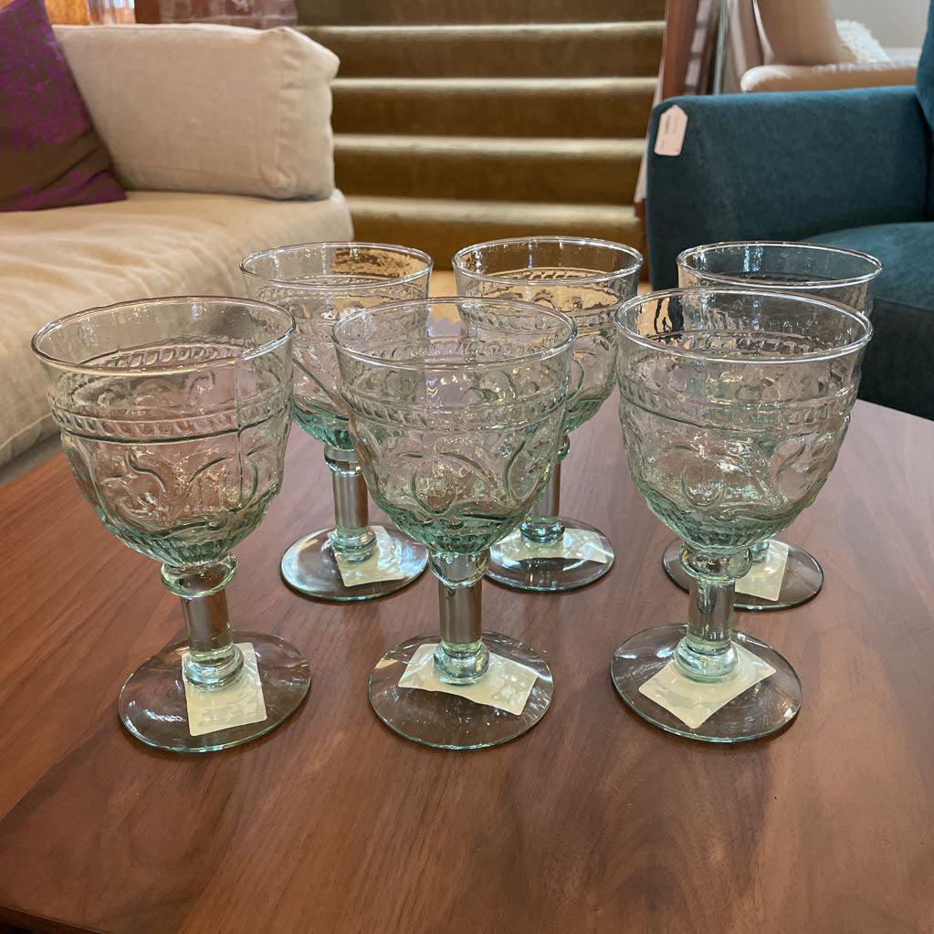 Watery Blue Pedestal Glass Set of 6 SMALLS