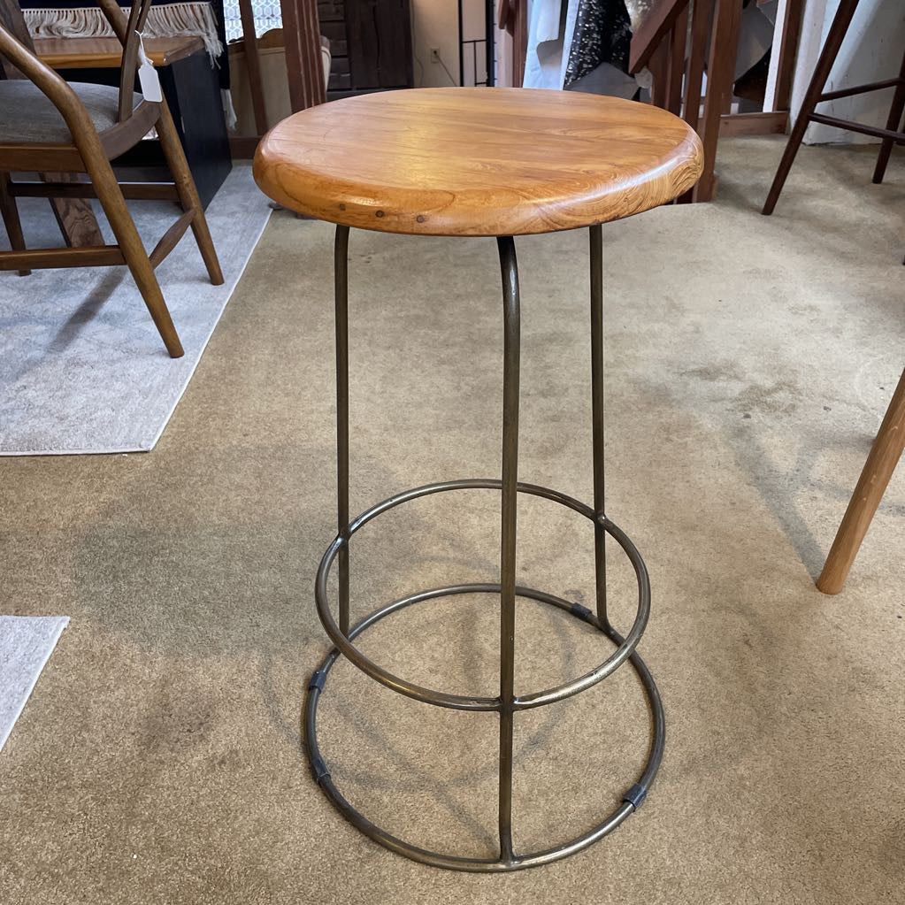 Light Wood w/ Round Metal Frame Base Counter Stool
