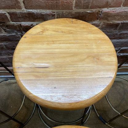 Light Wood w/ Round Metal Frame Base Counter Stool