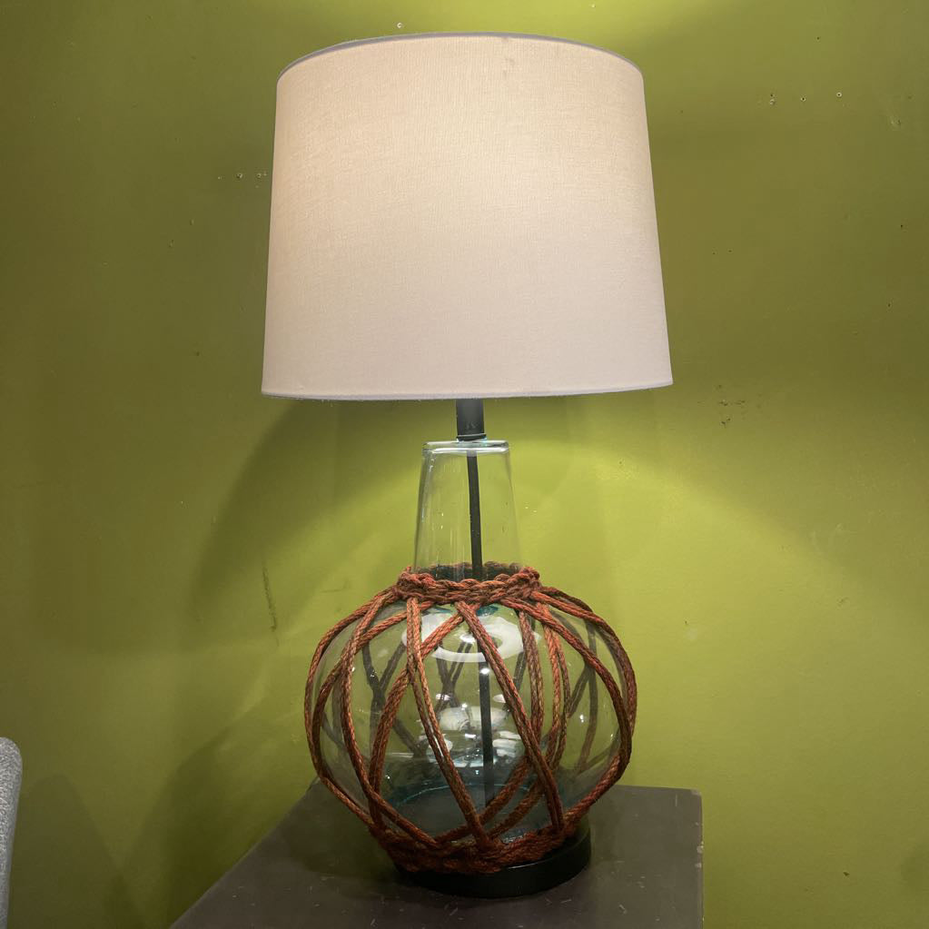 Blue Glass base with Brown String Detail Lamp