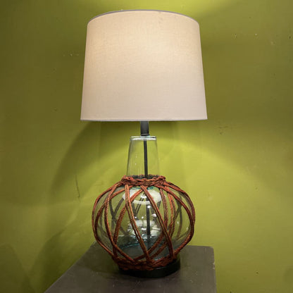 Blue Glass base with Brown String Detail Lamp