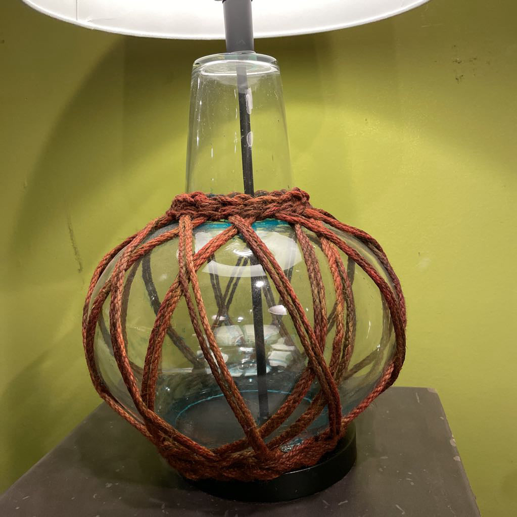 Blue Glass base with Brown String Detail Lamp