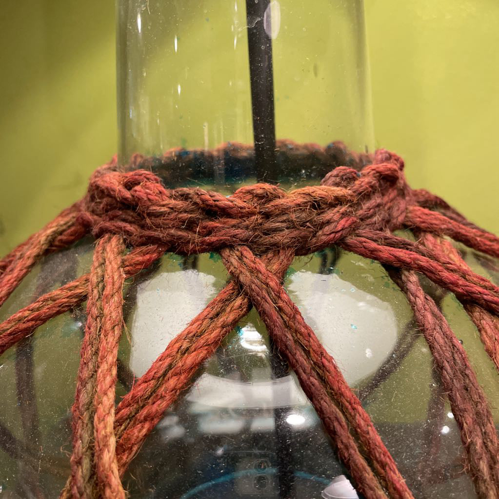 Blue Glass base with Brown String Detail Lamp