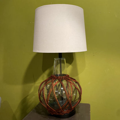 Blue Glass base with Brown String Detail Lamp