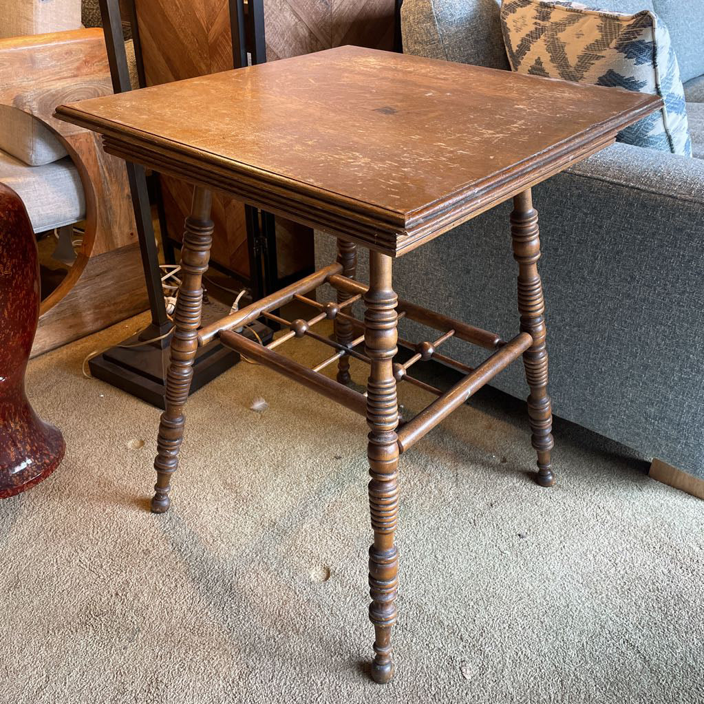Carved 4 Leg Oak Side Table