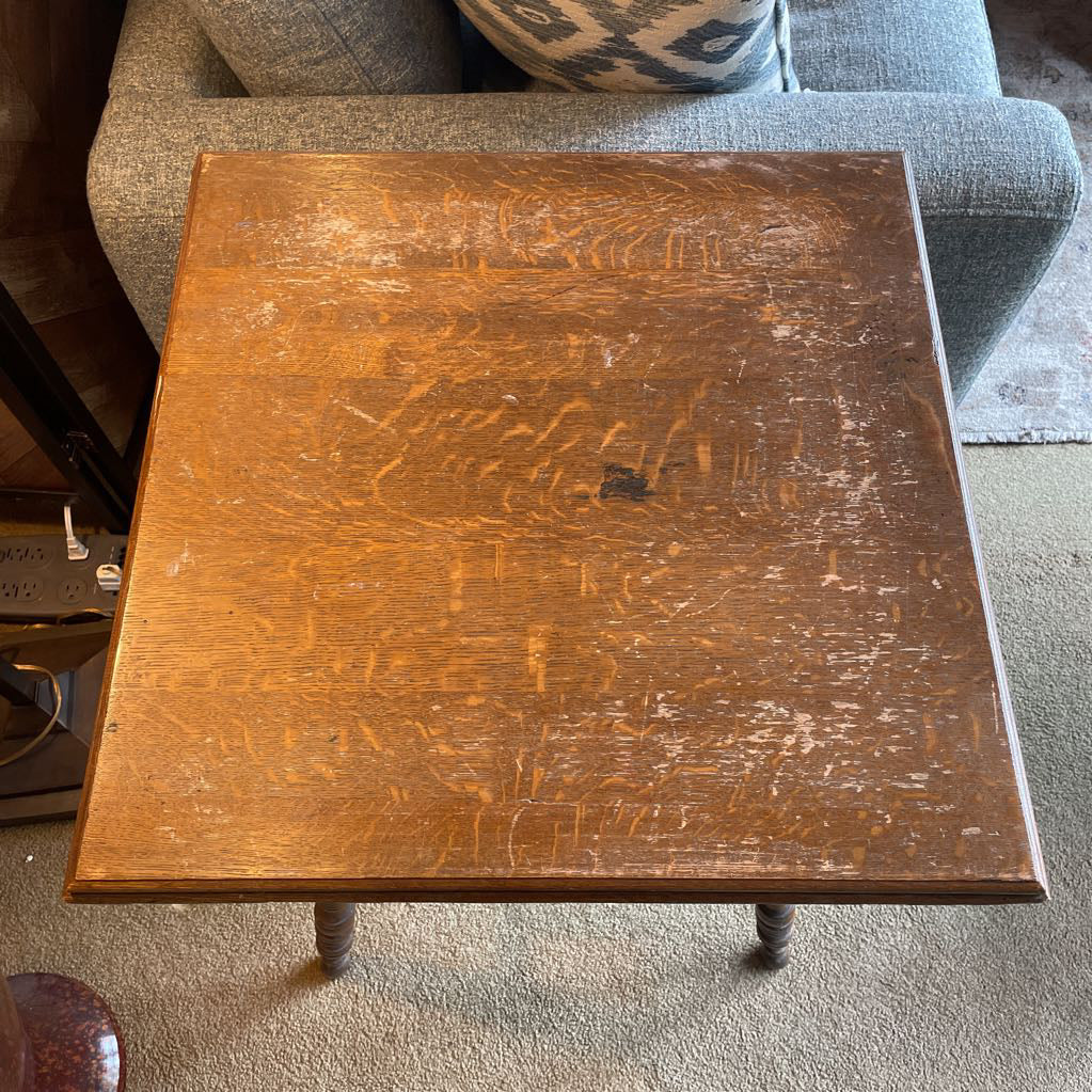 Carved 4 Leg Oak Side Table