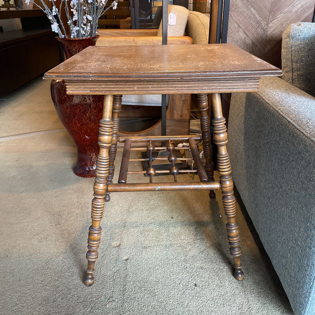 Carved 4 Leg Oak Side Table