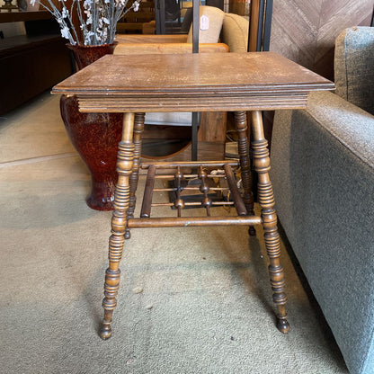 Carved 4 Leg Oak Side Table