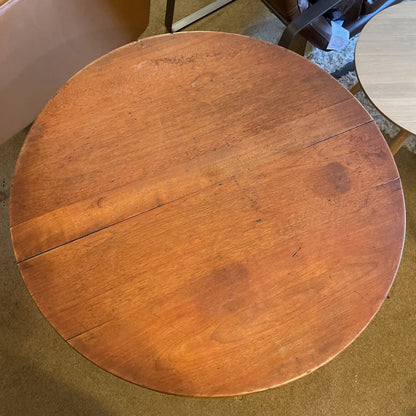 Round Warm Tone Wood Side Table w Wavy Base (AS IS)